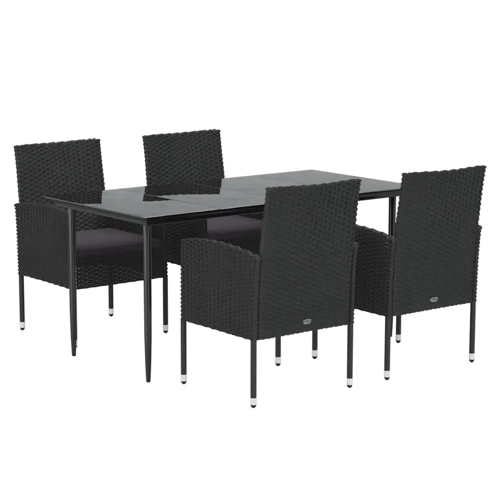 5 Piece Outdoor Dining Set Weather-Resistant Black Poly Rattan