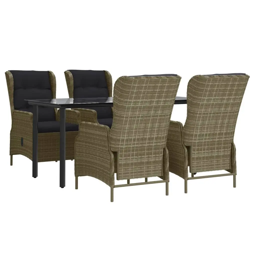 5 Piece Outdoor Dining Set Patio Furniture Adjustable Backrest Brown PE Rattan