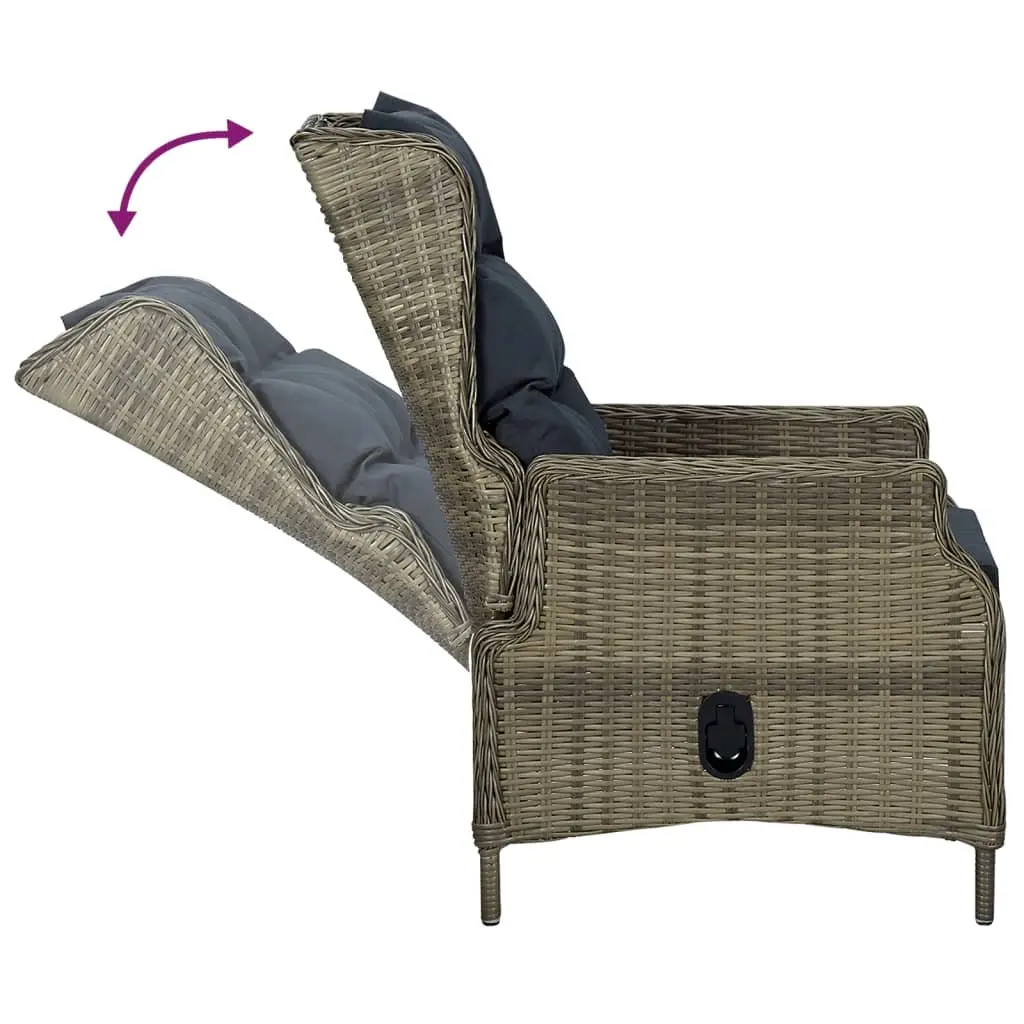 5 Piece Outdoor Dining Set Patio Furniture Adjustable Backrest Brown PE Rattan
