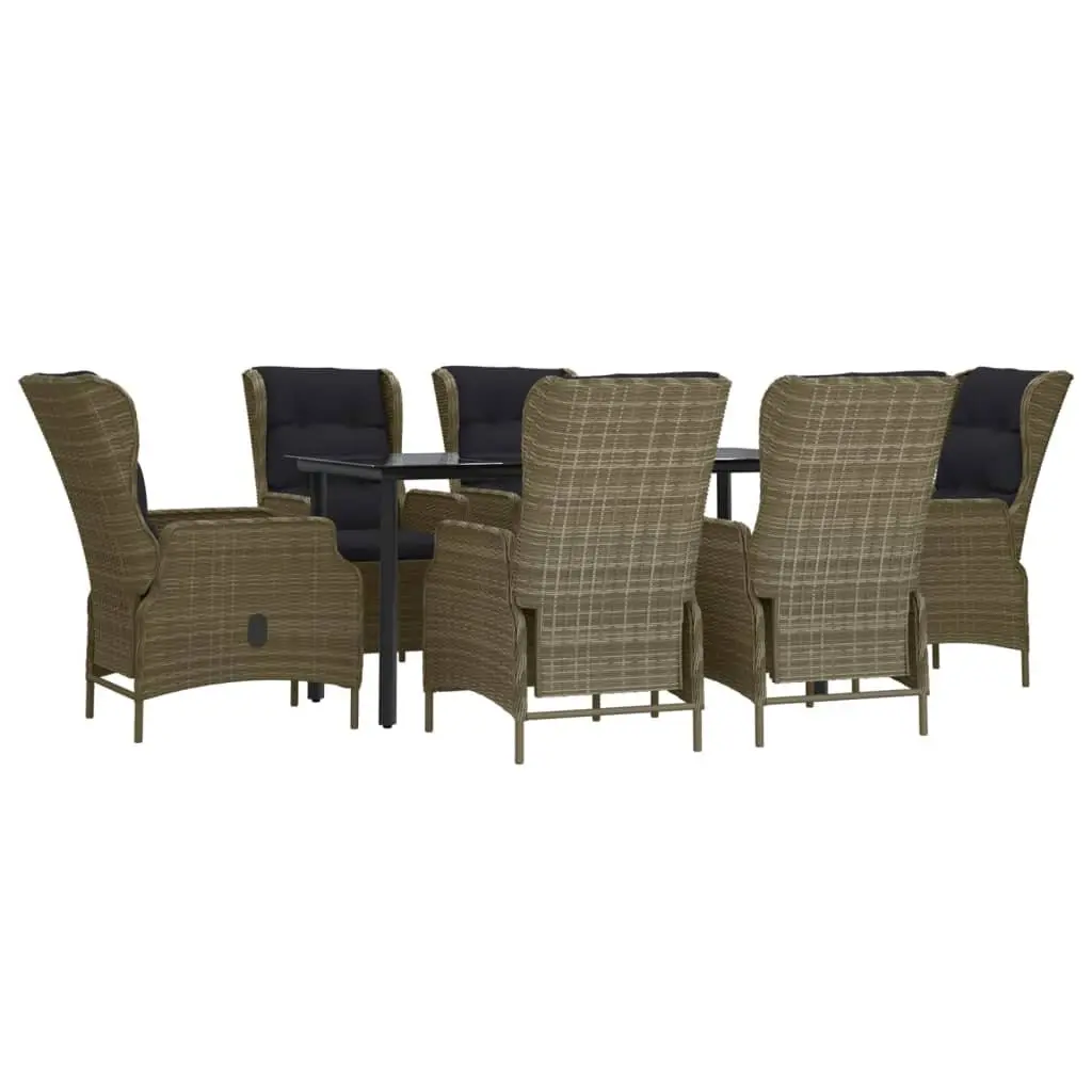 Garden Dining Set 7 Piece Brown Poly Rattan Outdoor Patio Furniture Table Chairs