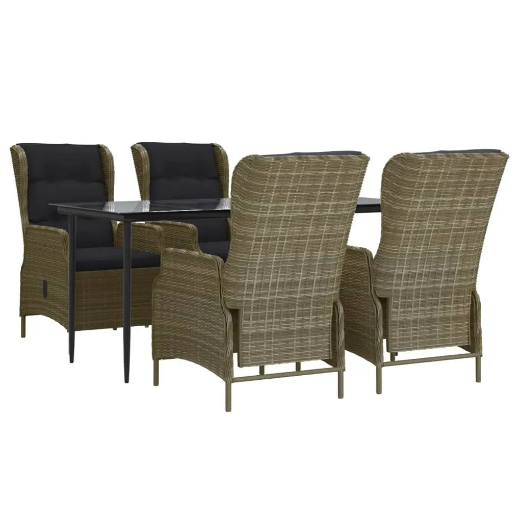 5 Piece Garden Dining Set Weather-Resistant Brown Rattan Table with Adjustable Backrest Chairs