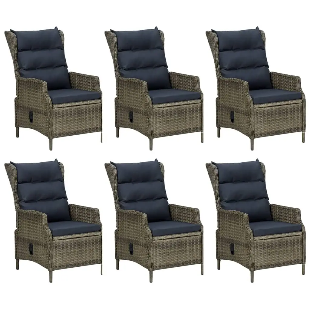 7 Piece Outdoor Garden Dining Set Brown Poly Rattan with Adjustable Backrest Chairs