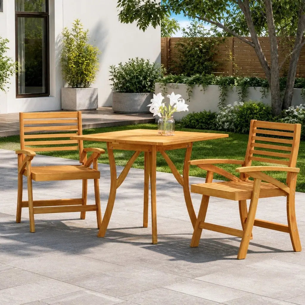 Garden Dining Set Acacia Wood 3 Piece Outdoor Furniture Brown