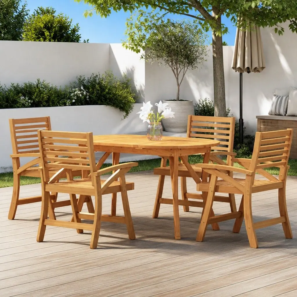 Outdoor Patio Furniture Set 5 Piece Solid Acacia Wood Dining Table and Chairs Brown