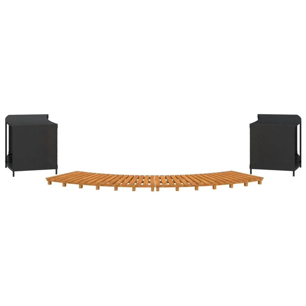 Black PE Rattan Acacia Wood Spa Enclosure with Storage Hot Tub Surround