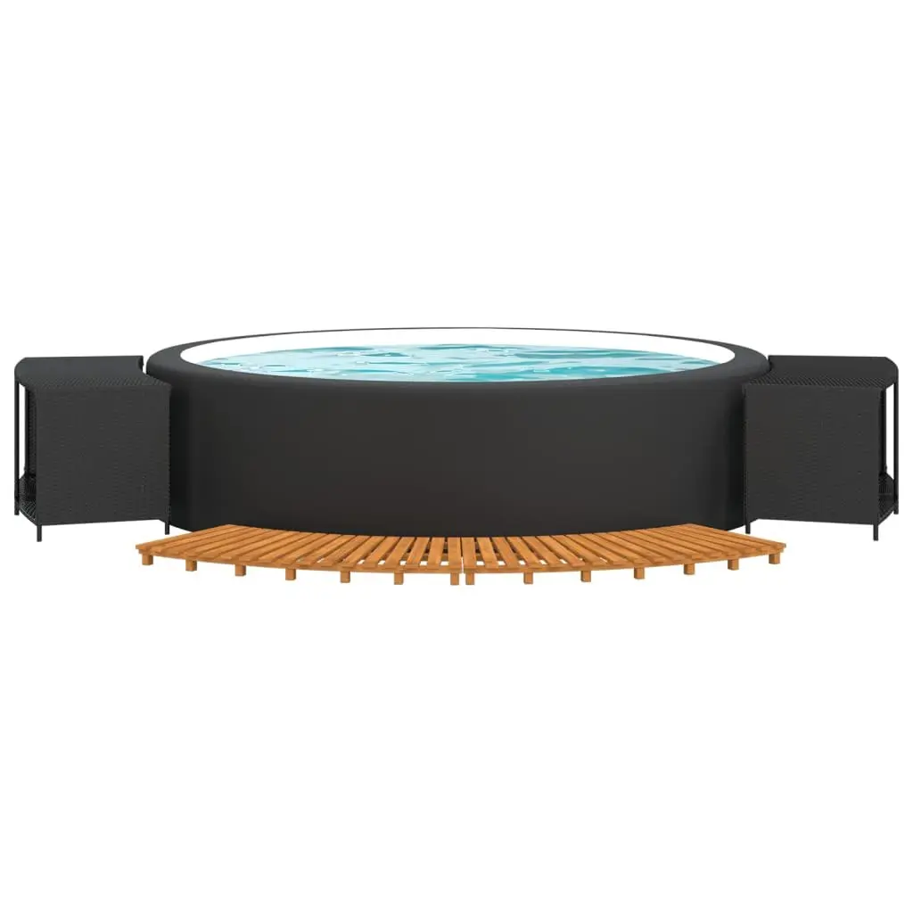 Black PE Rattan Acacia Wood Spa Enclosure with Storage Hot Tub Surround