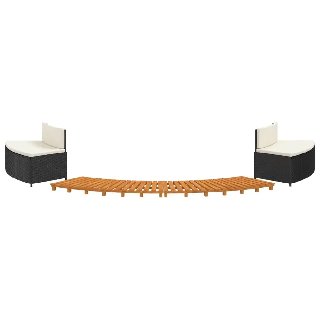 Hot Tub Surround Rattan Wood Outdoor Spa Accessories Black 2 Piece