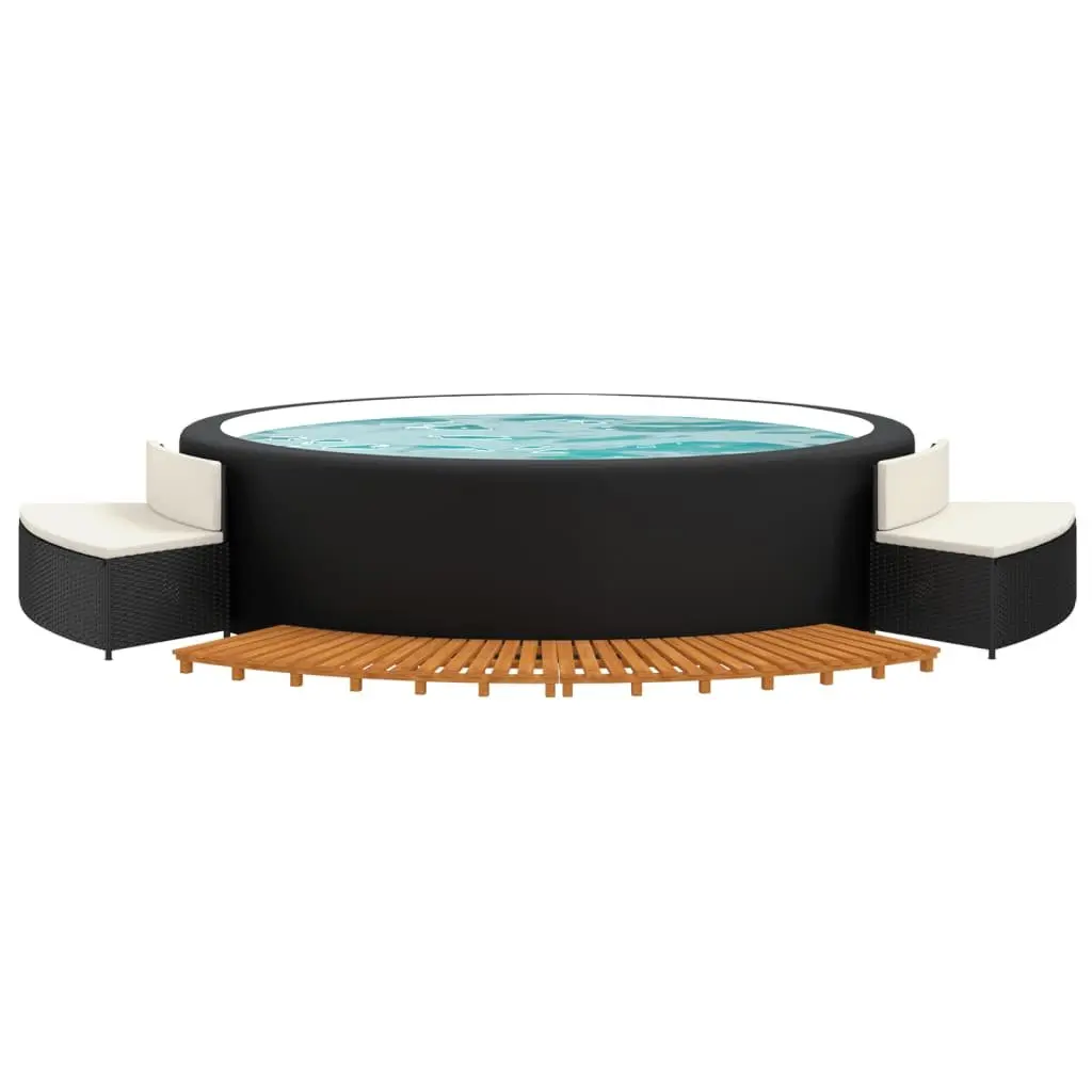 Hot Tub Surround Rattan Wood Outdoor Spa Accessories Black 2 Piece