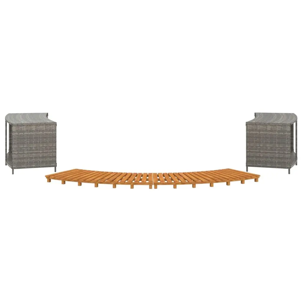 Spa Enclosure with Storage Shelf and Step Grey Poly Rattan Acacia Wood