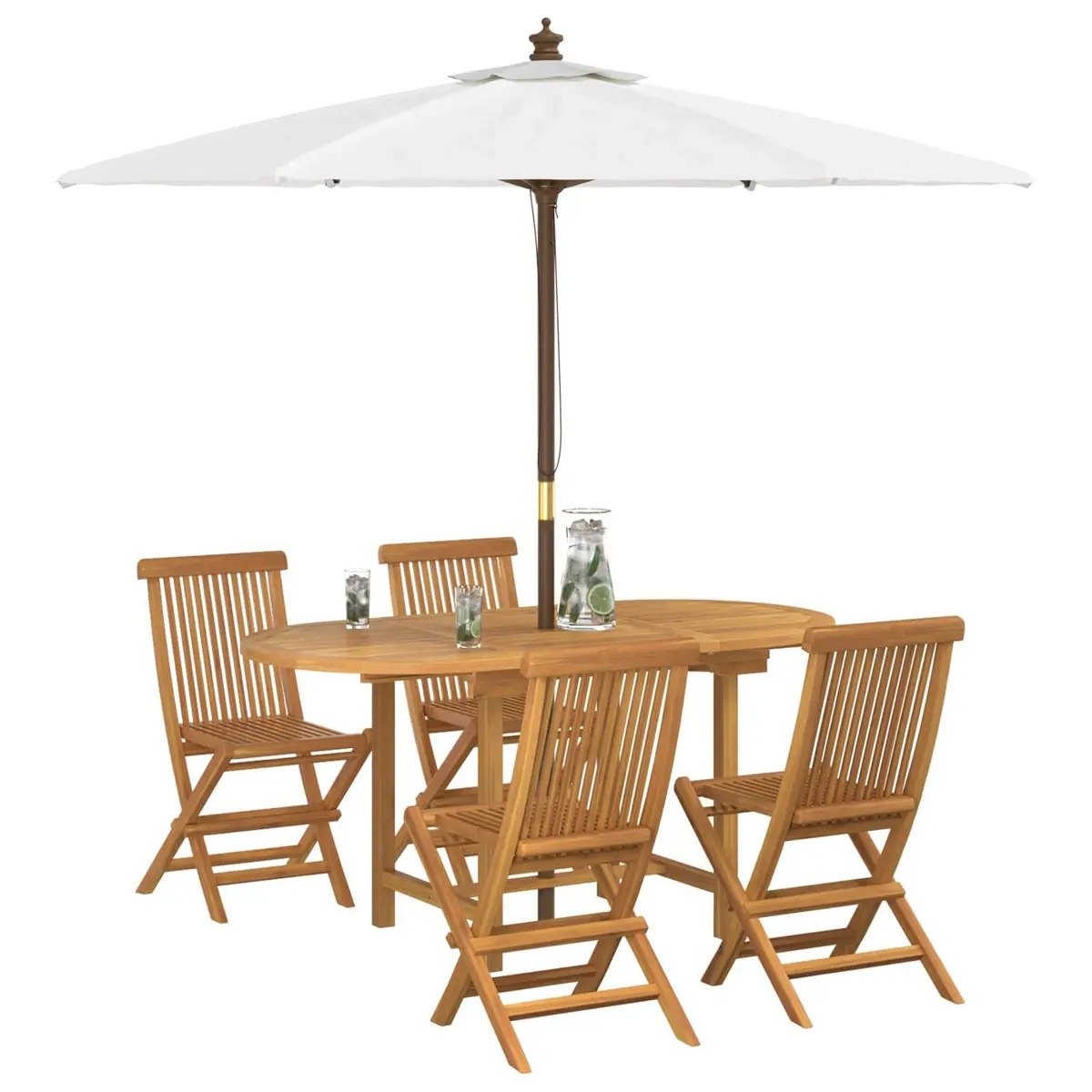 Garden Dining Set Solid Teak Wood 5 Piece Outdoor Table Chairs Brown