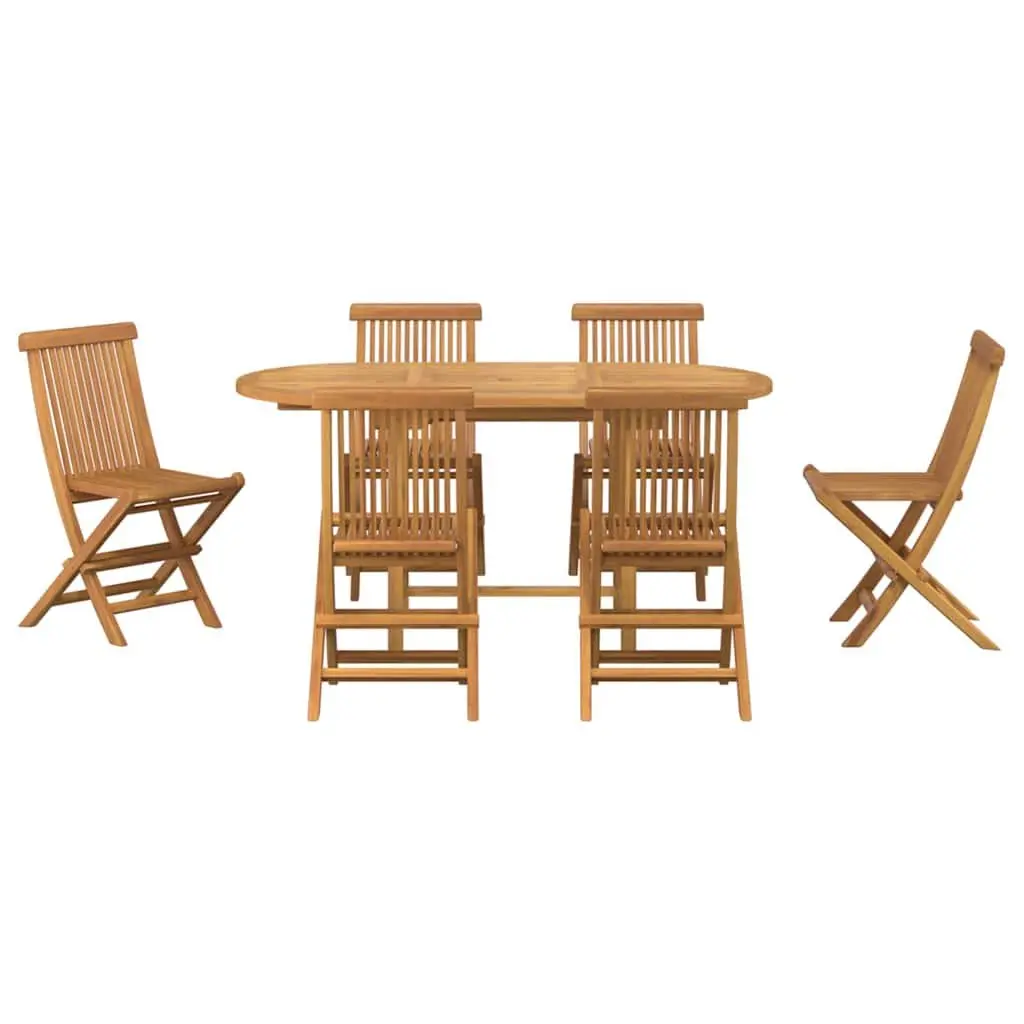 Garden Dining Set 7 Pieces Brown Teak Wood Outdoor Table Chairs Furniture