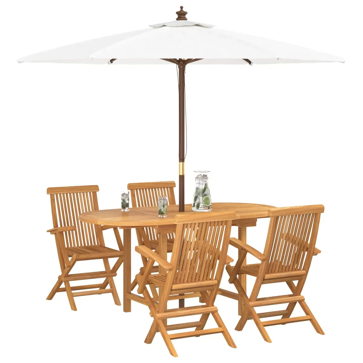 Garden Dining Set Teak Wood 5 Piece Outdoor Table Chair Brown Patio Furniture