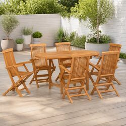 Garden Dining Set 7 Pieces Brown Teak Wood Outdoor Table Chairs Patio Furniture