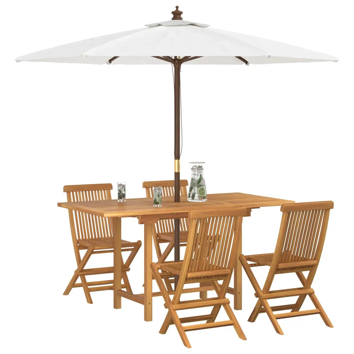 Garden Dining Set Teak Wood 5 Pieces Brown Outdoor Table Chairs