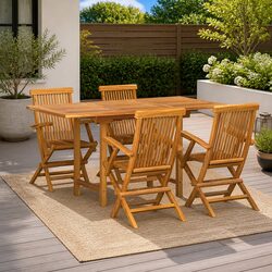 Comfortable 5-Piece Outdoor Dining Set with Teak Finish