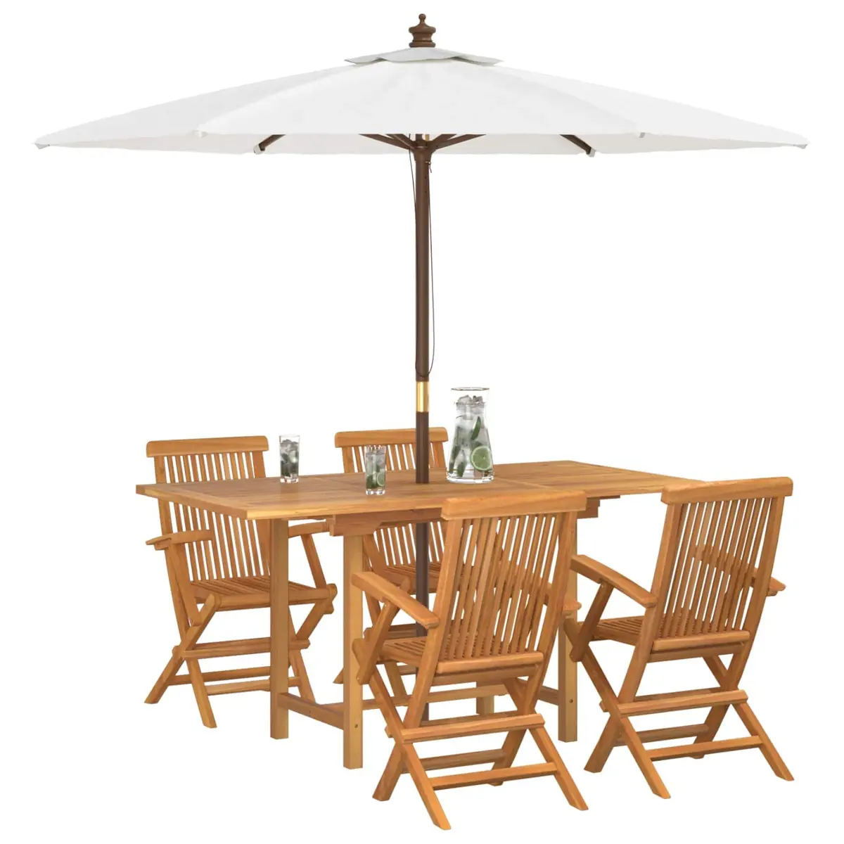 Garden Dining Set Modern Solid Teak Wood 5 Piece Outdoor Furniture Brown