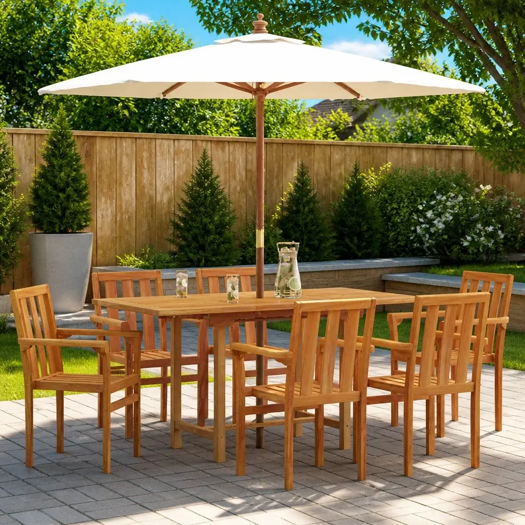 Garden Dining Set 7 Pieces Outdoor Table Chairs Brown Solid Teak Wood Modern