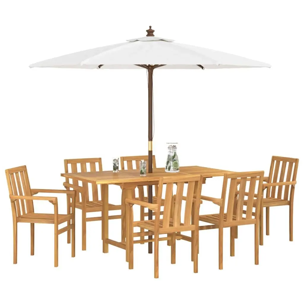 Garden Dining Set 7 Pieces Outdoor Table Chairs Brown Solid Teak Wood Modern