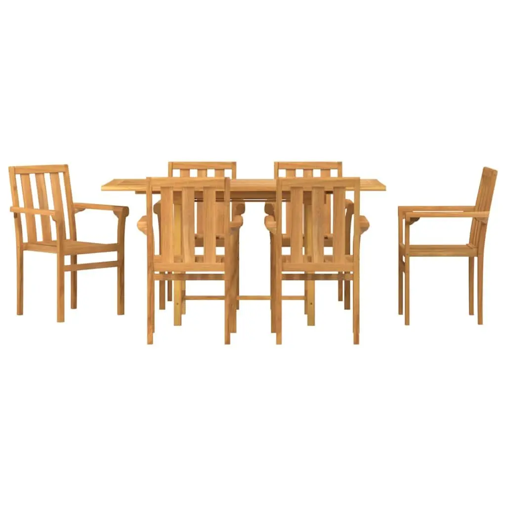 Garden Dining Set 7 Pieces Outdoor Table Chairs Brown Solid Teak Wood Modern