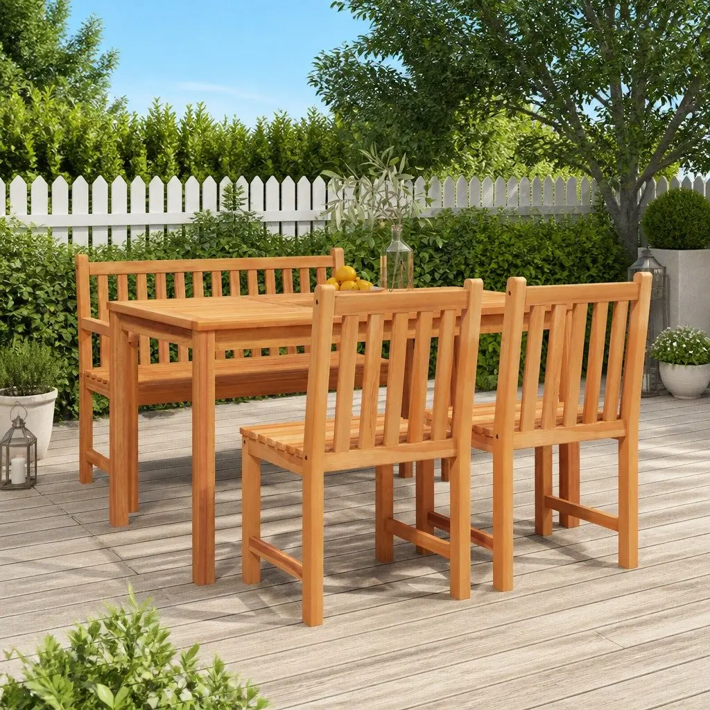 TeakwoodGardenDiningSet4PieceBrownOutdoorFurnitureTableChairsBench