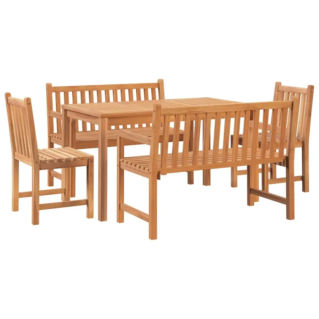 Teak Wood Outdoor Dining Set 5 Piece Garden Furniture Table Benches Chairs