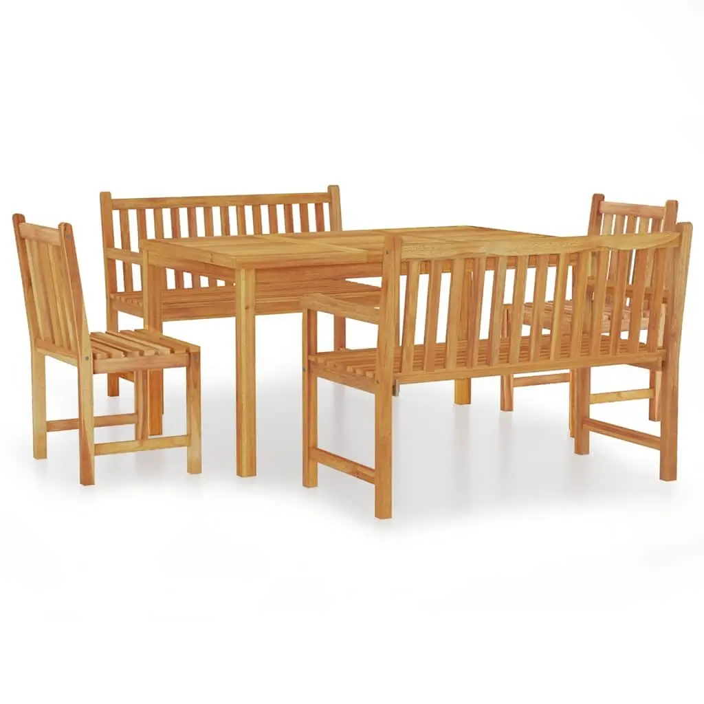 Teak Wood Outdoor Dining Set 5 Piece Sturdy Table Chairs Brown