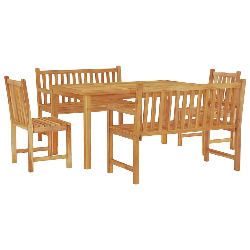 Teak Wood Outdoor Dining Set 5 Piece Sturdy Table Chairs Brown
