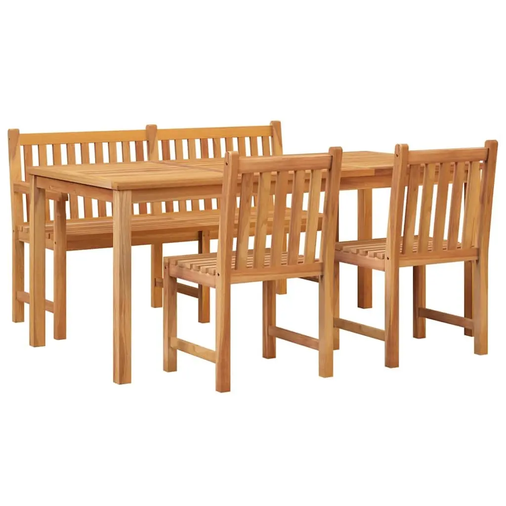 Garden Dining Set Brown Solid Teak Wood 4 Piece Outdoor Furniture Table Bench Chairs