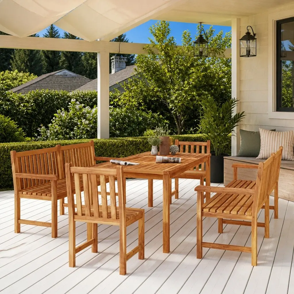 Garden Dining Set Solid Teak Wood 5 Piece Outdoor Furniture Brown