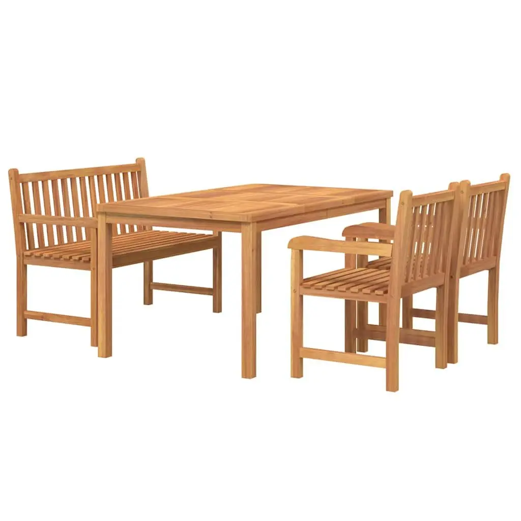 4 Piece Garden Dining Set Solid Teak Wood Table Bench Chairs Outdoor Furniture