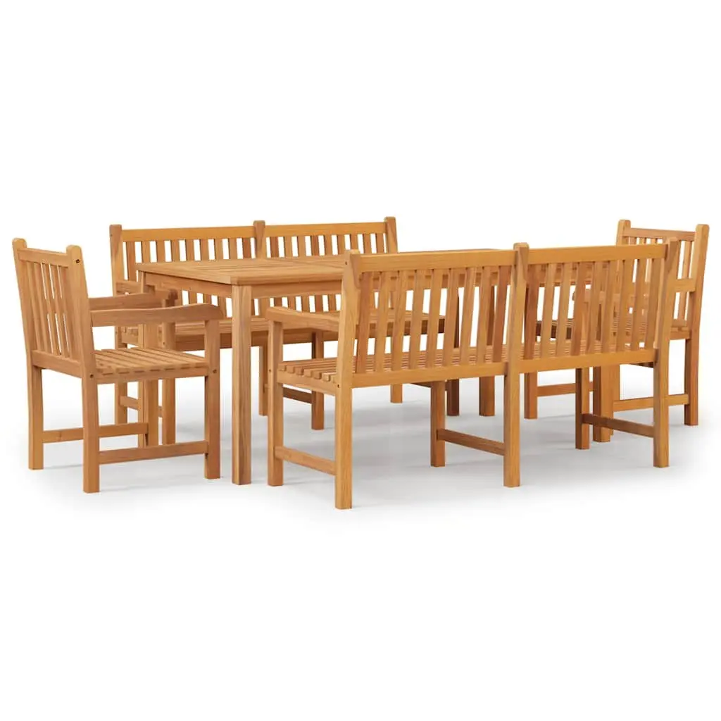 Garden Dining Set Teak Wood 5 Piece Outdoor Furniture Table Chairs Bench Brown