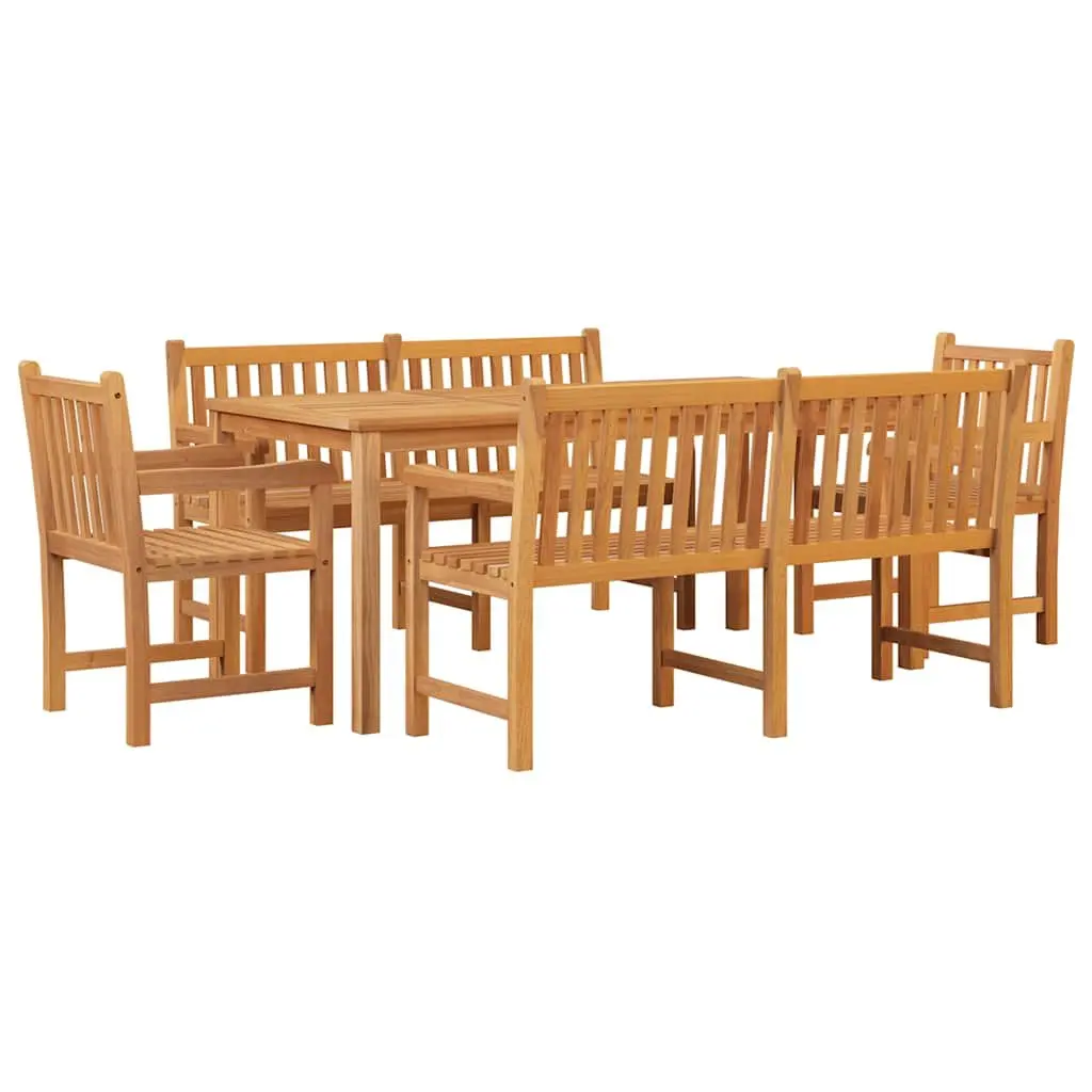 Garden Dining Set Teak Wood 5 Piece Outdoor Furniture Table Chairs Bench Brown