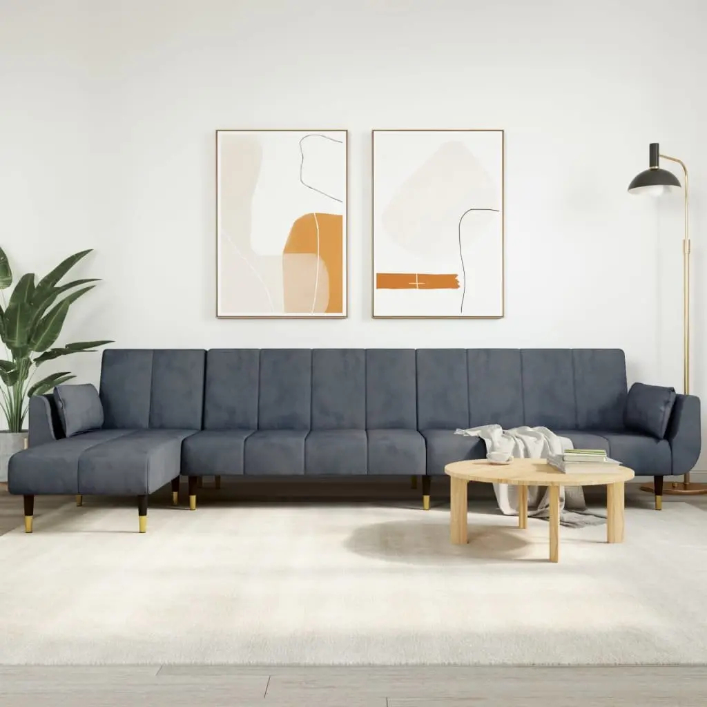 L-Shaped Sofa Bed Convertible Grey 275x140x70cm Velvet 3-Position Sleeper Couch