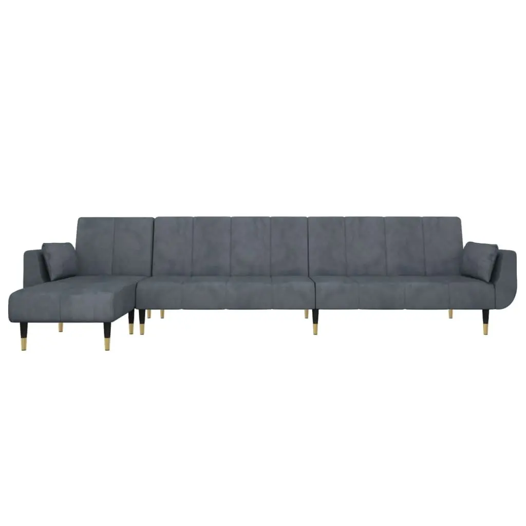 L-Shaped Sofa Bed Convertible Grey 275x140x70cm Velvet 3-Position Sleeper Couch