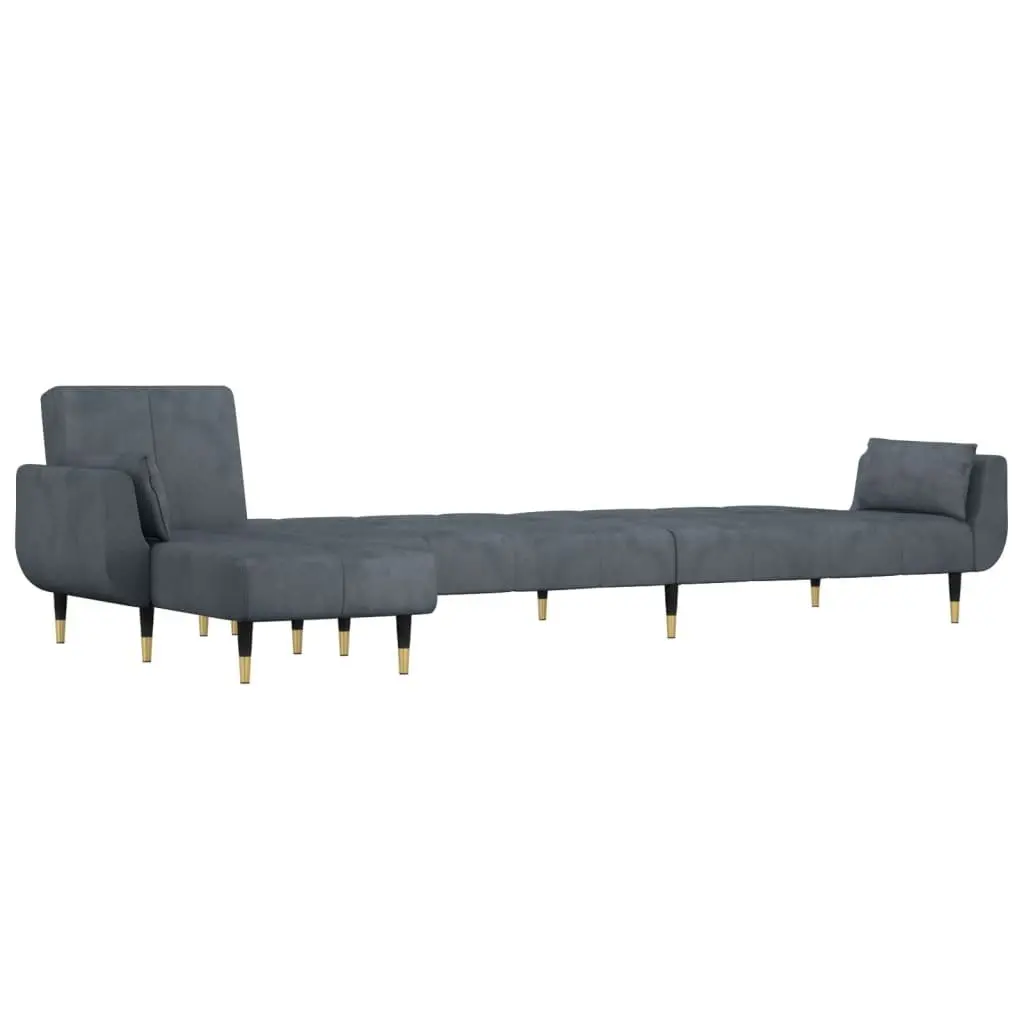 L-Shaped Sofa Bed Convertible Grey 275x140x70cm Velvet 3-Position Sleeper Couch