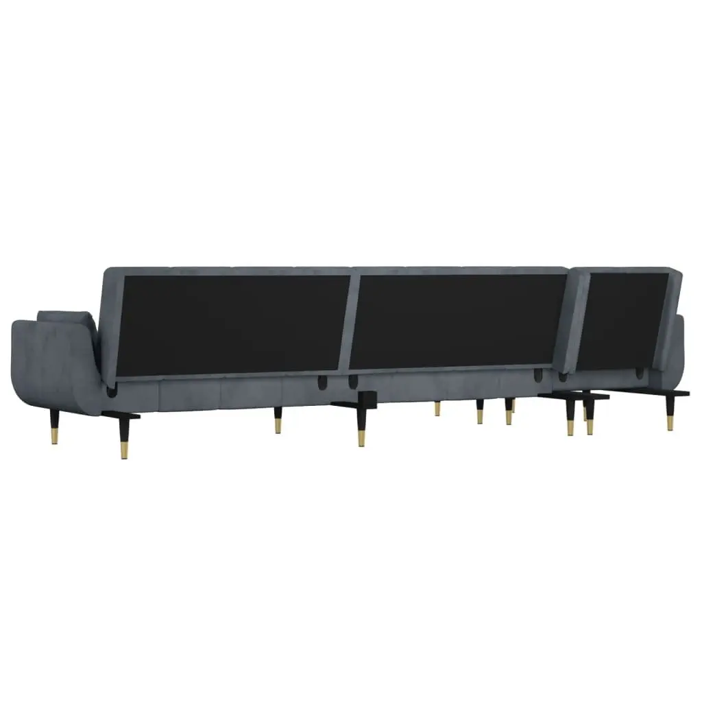 L-Shaped Sofa Bed Convertible Grey 275x140x70cm Velvet 3-Position Sleeper Couch