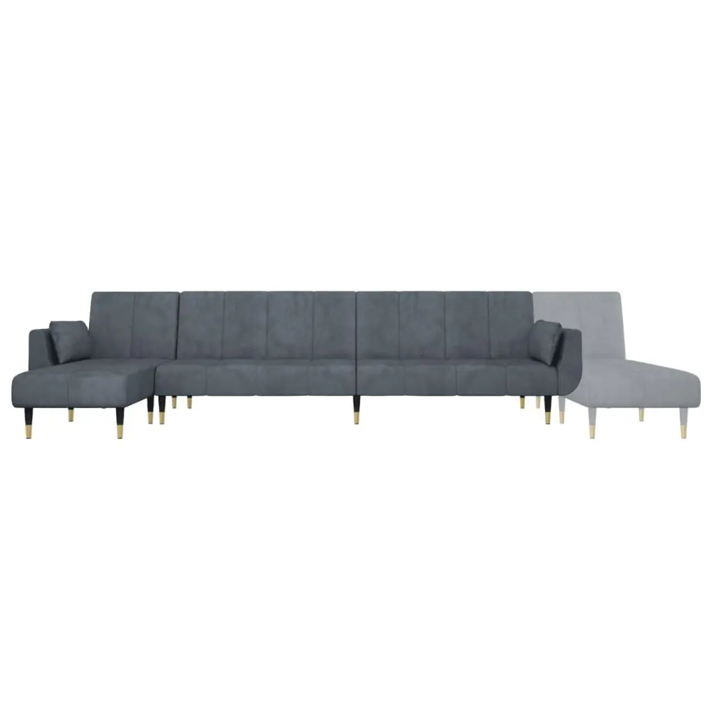 L-Shaped Sofa Bed Convertible Grey 275x140x70cm Velvet 3-Position Sleeper Couch