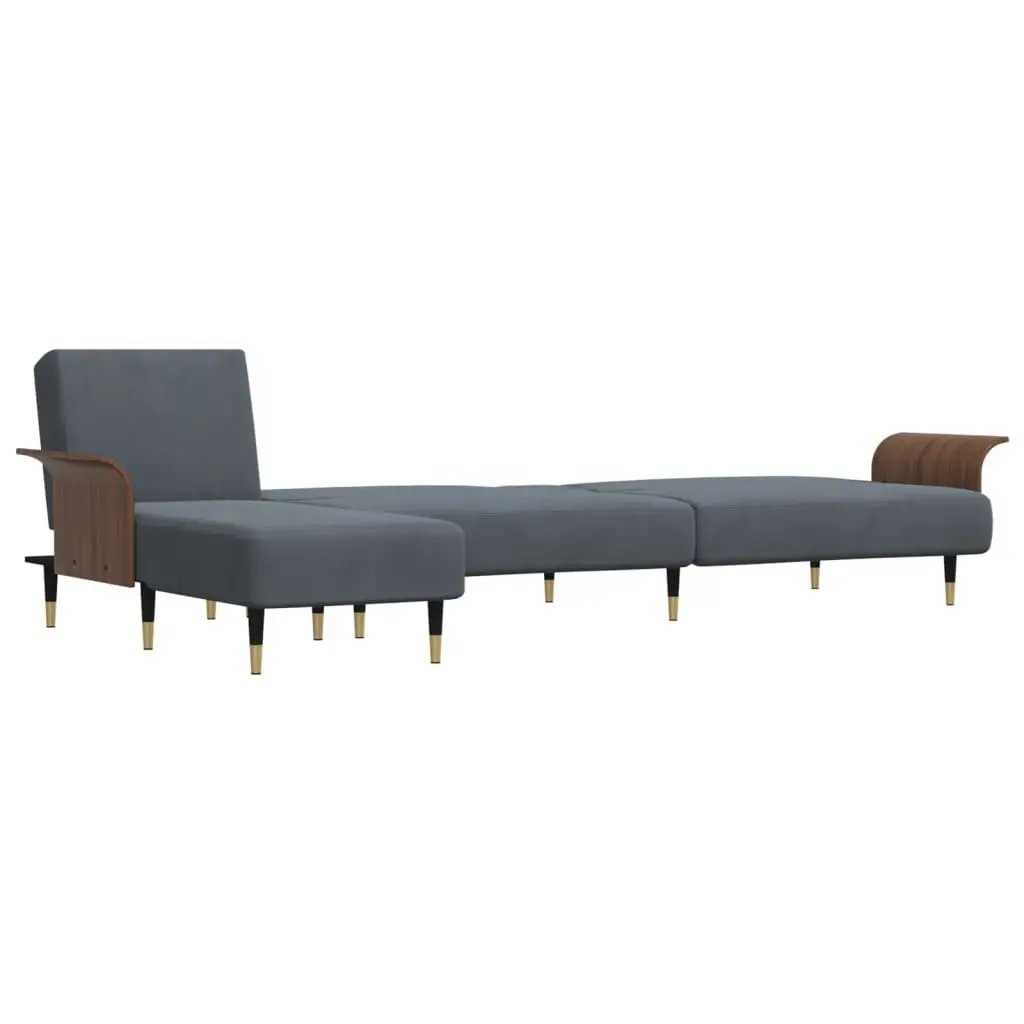 L-Shaped Sofa Bed Grey Convertible Sleeper Couch with Foldable Tea Table