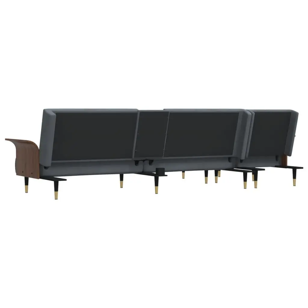 L-Shaped Sofa Bed Grey Convertible Sleeper Couch with Foldable Tea Table