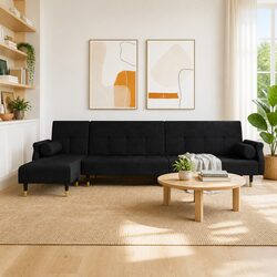 Your New Favorite Black Velvet L-Shaped Sofa Bed