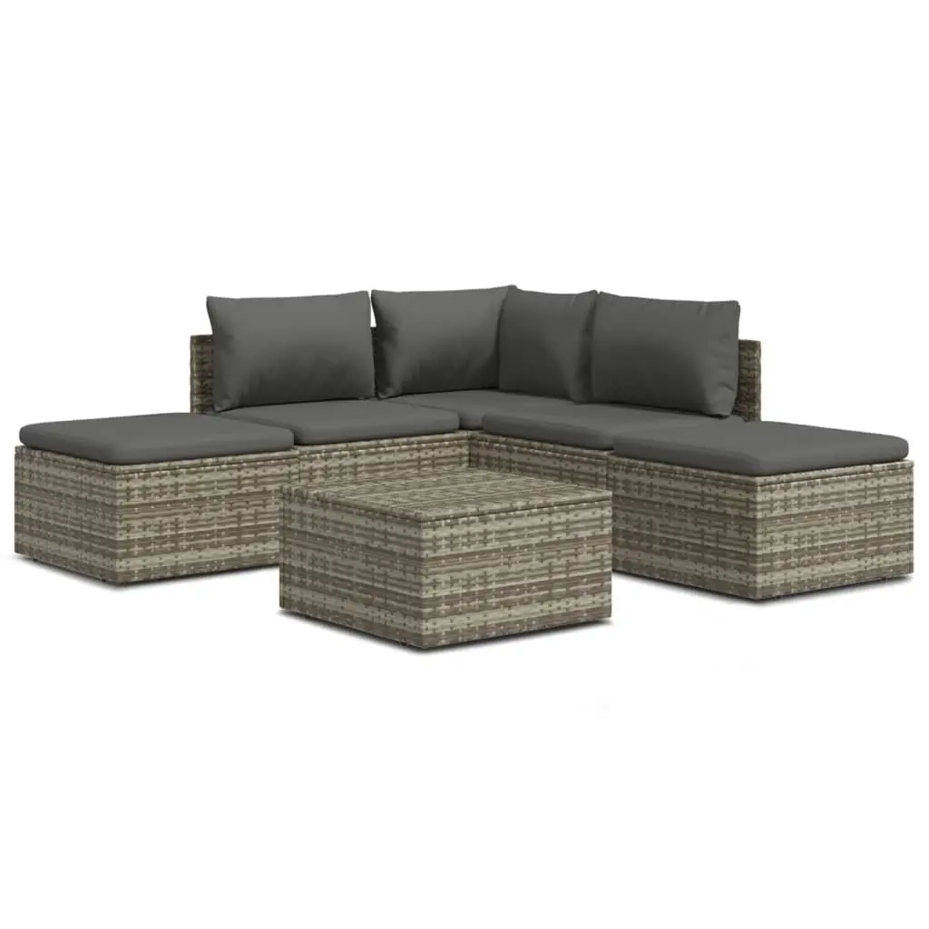 Garden Lounge Set 6 Piece Outdoor Furniture Grey Poly Rattan with Cushions