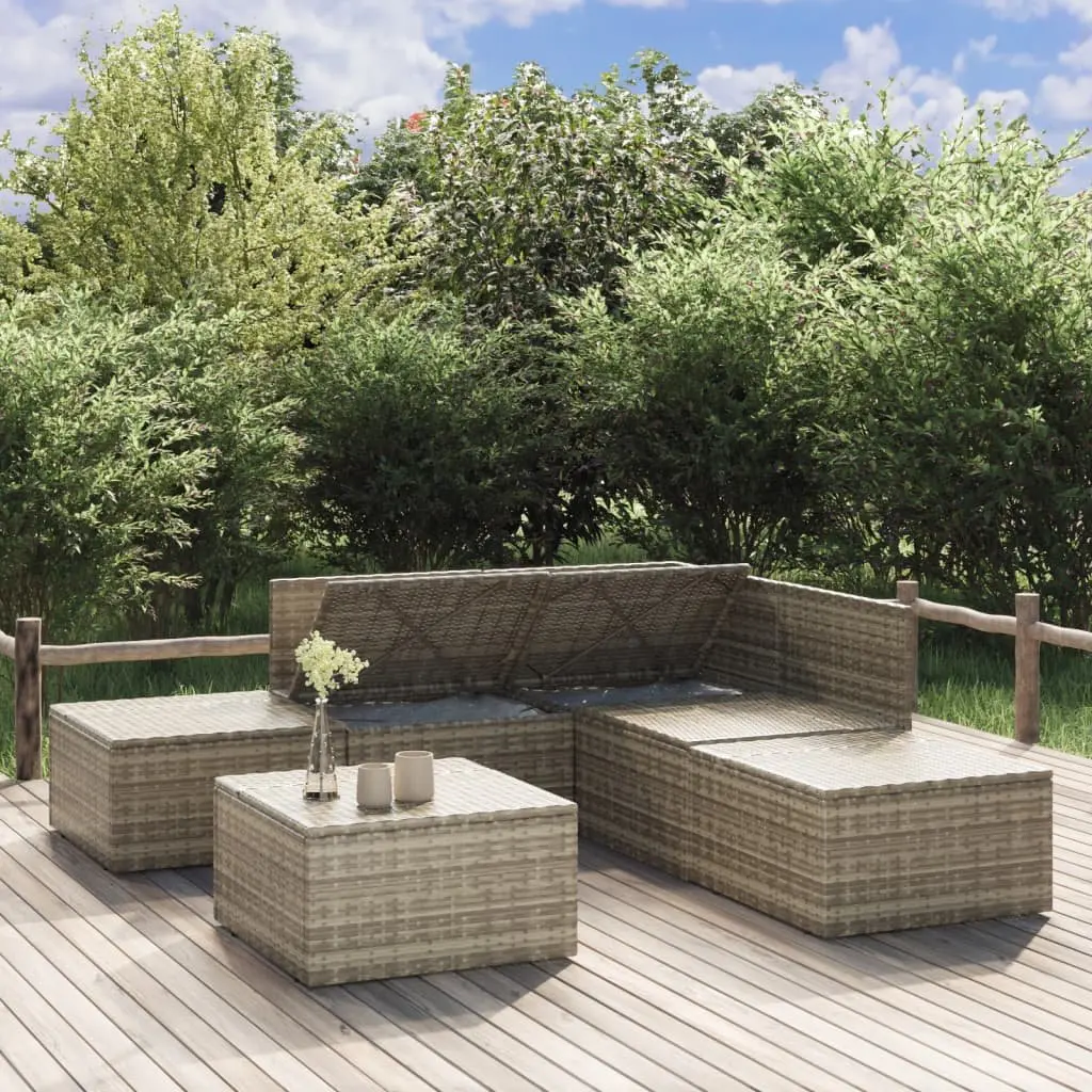 Garden Lounge Set 6 Piece Outdoor Furniture Grey Poly Rattan with Cushions
