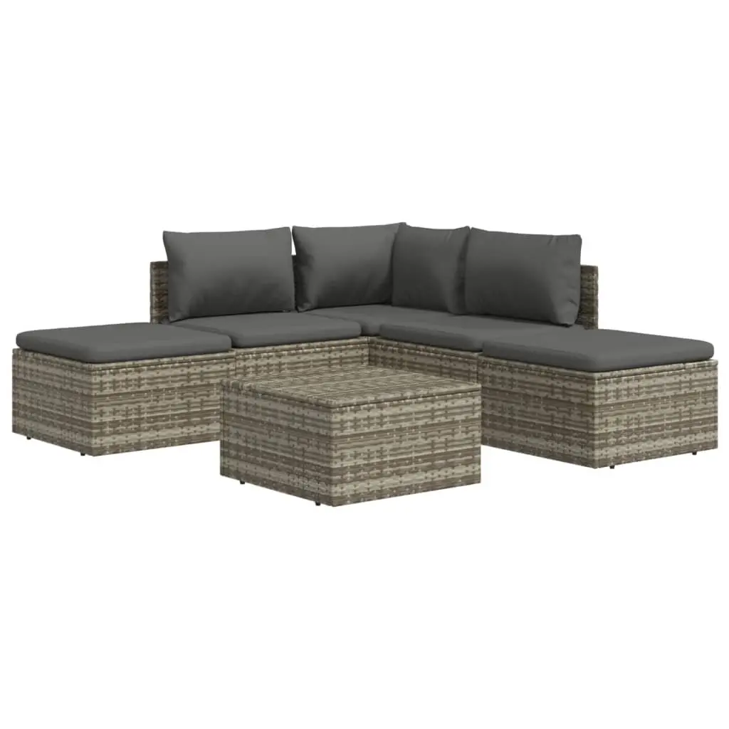 Garden Lounge Set 6 Piece Outdoor Furniture Grey Poly Rattan with Cushions