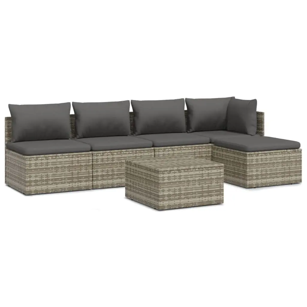 6 Piece Outdoor Furniture Set Garden Lounge Durable Steel Frame Grey Poly Rattan with Cushions