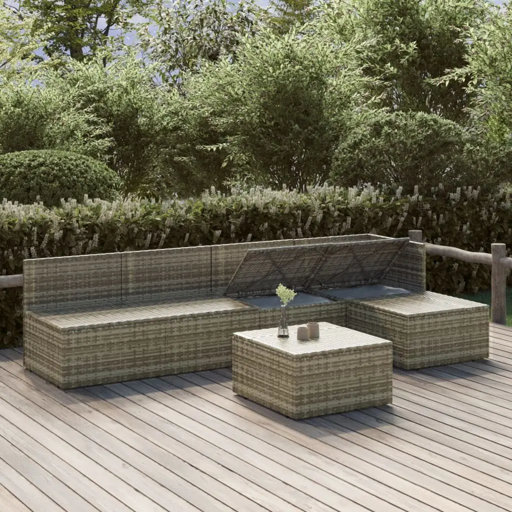 6 Piece Outdoor Furniture Set Garden Lounge Durable Steel Frame Grey Poly Rattan with Cushions