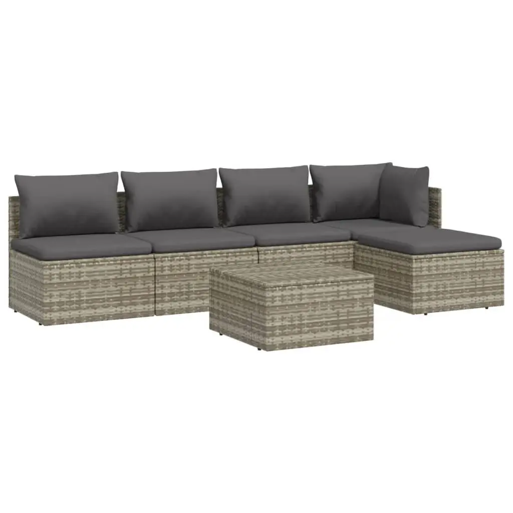 6 Piece Outdoor Furniture Set Garden Lounge Durable Steel Frame Grey Poly Rattan with Cushions