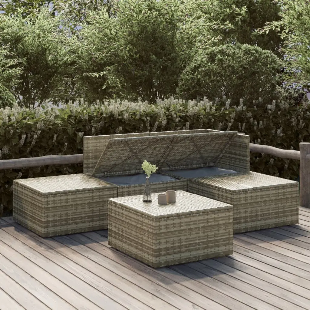 5 Piece Garden Lounge Set Grey Poly Rattan Outdoor Patio Furniture with Cushions