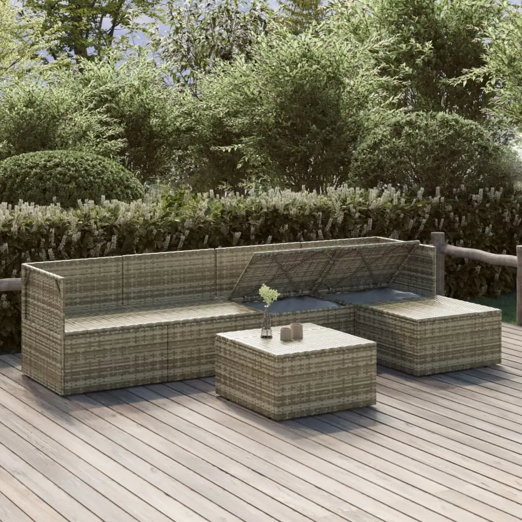 Garden Lounge Set 6 Piece Outdoor Furniture Cushions Grey Poly Rattan