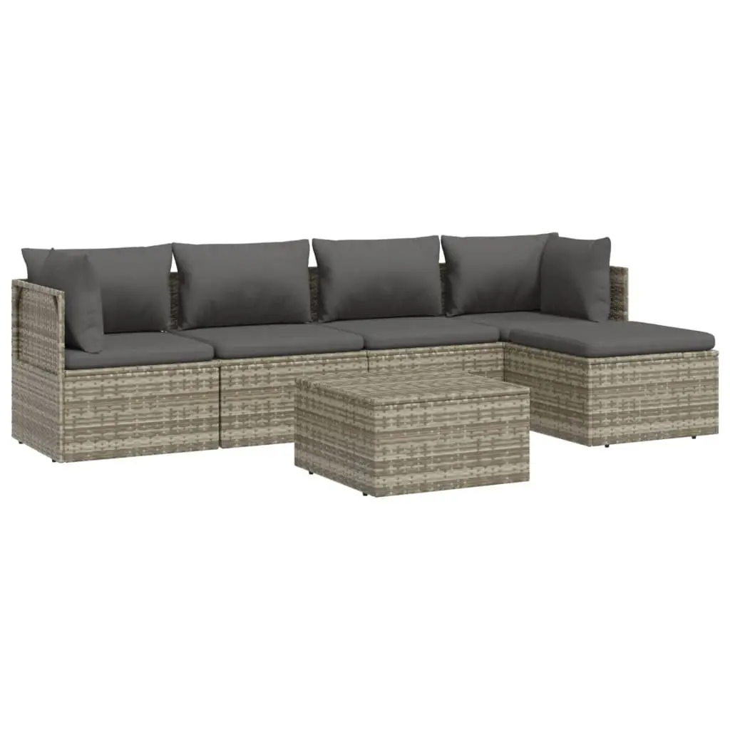 Garden Lounge Set 6 Piece Outdoor Furniture Cushions Grey Poly Rattan