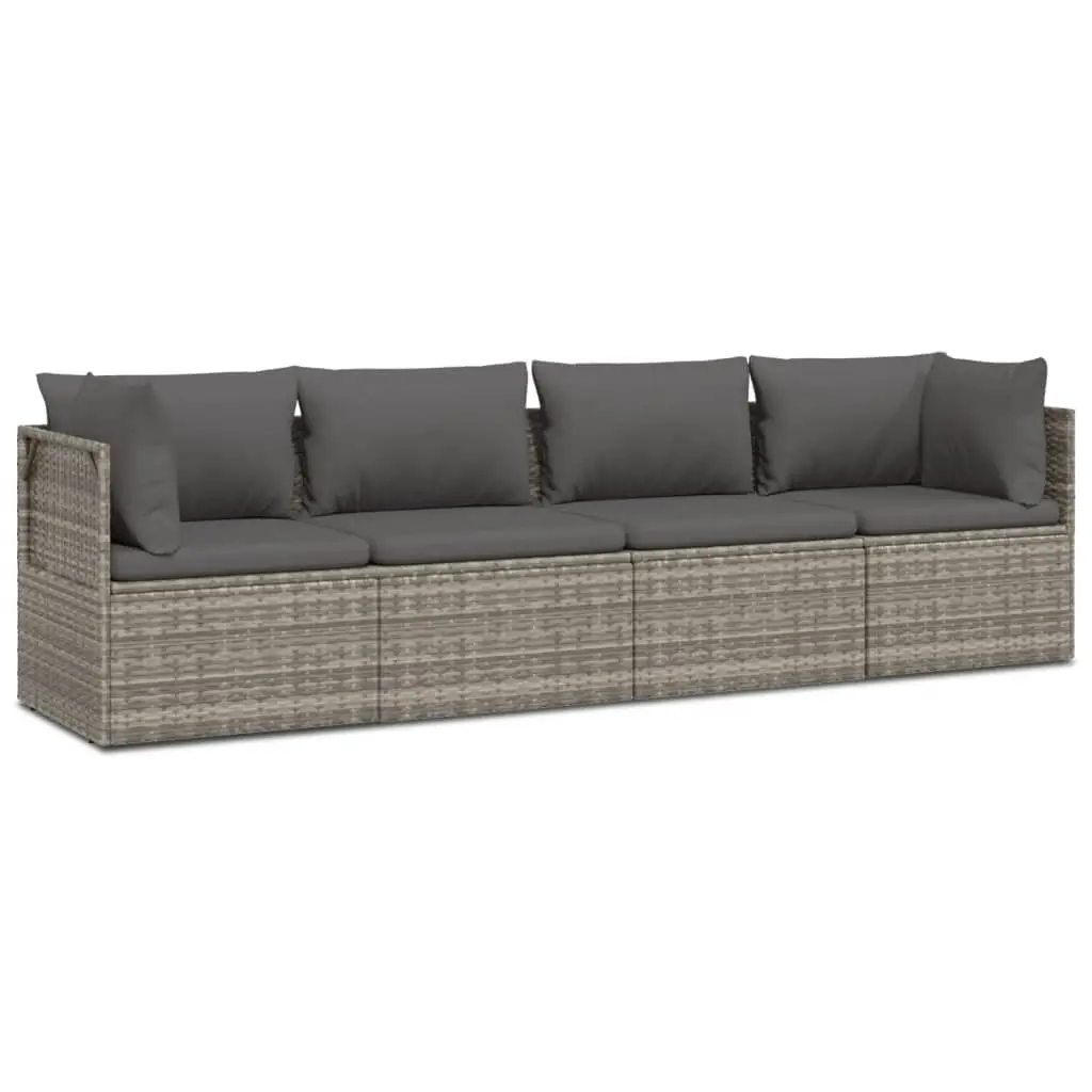 4 Piece Garden Lounge Set Grey Poly Rattan Outdoor Furniture with Cushions